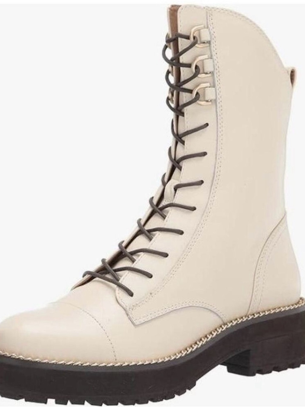 Sam Edelman Cream Lace-Up Combat Boot with Dark Laces